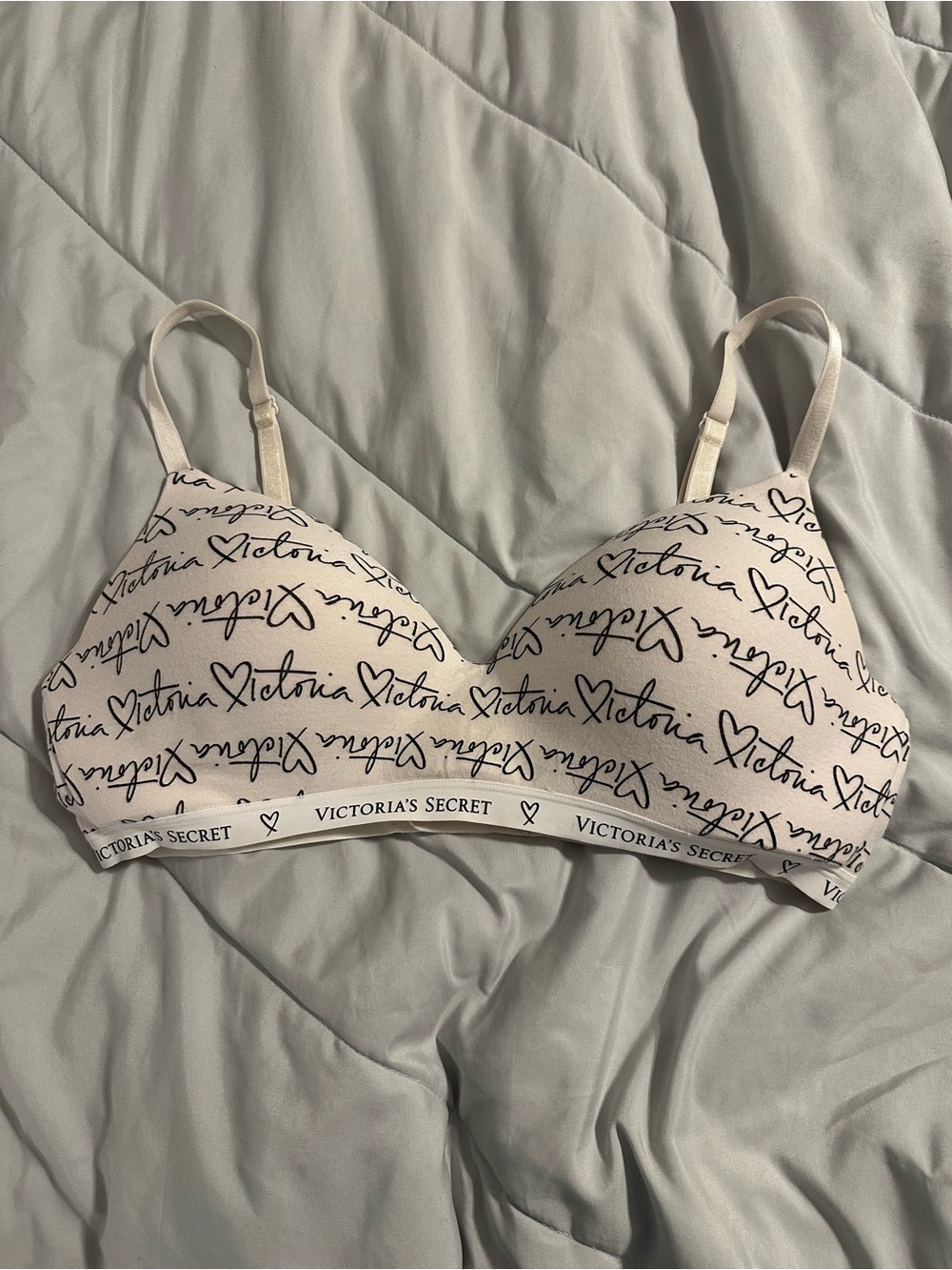 Victoria's Secret Beige T-shirt Bra with Black Script Logo